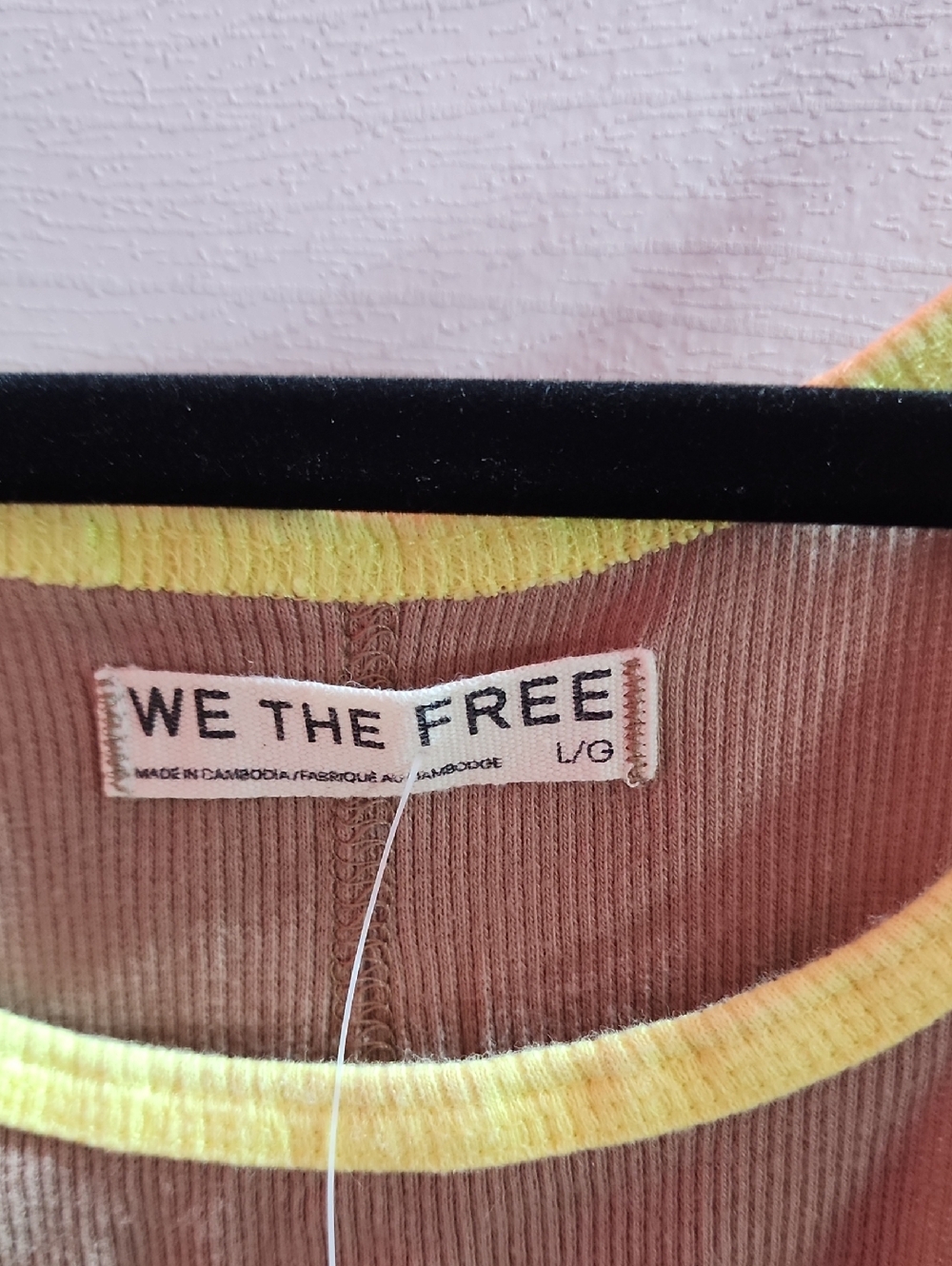 NWT Free People We The Free Brown Ribbed Tank with Yellow Trim - Picture 3 of 4
